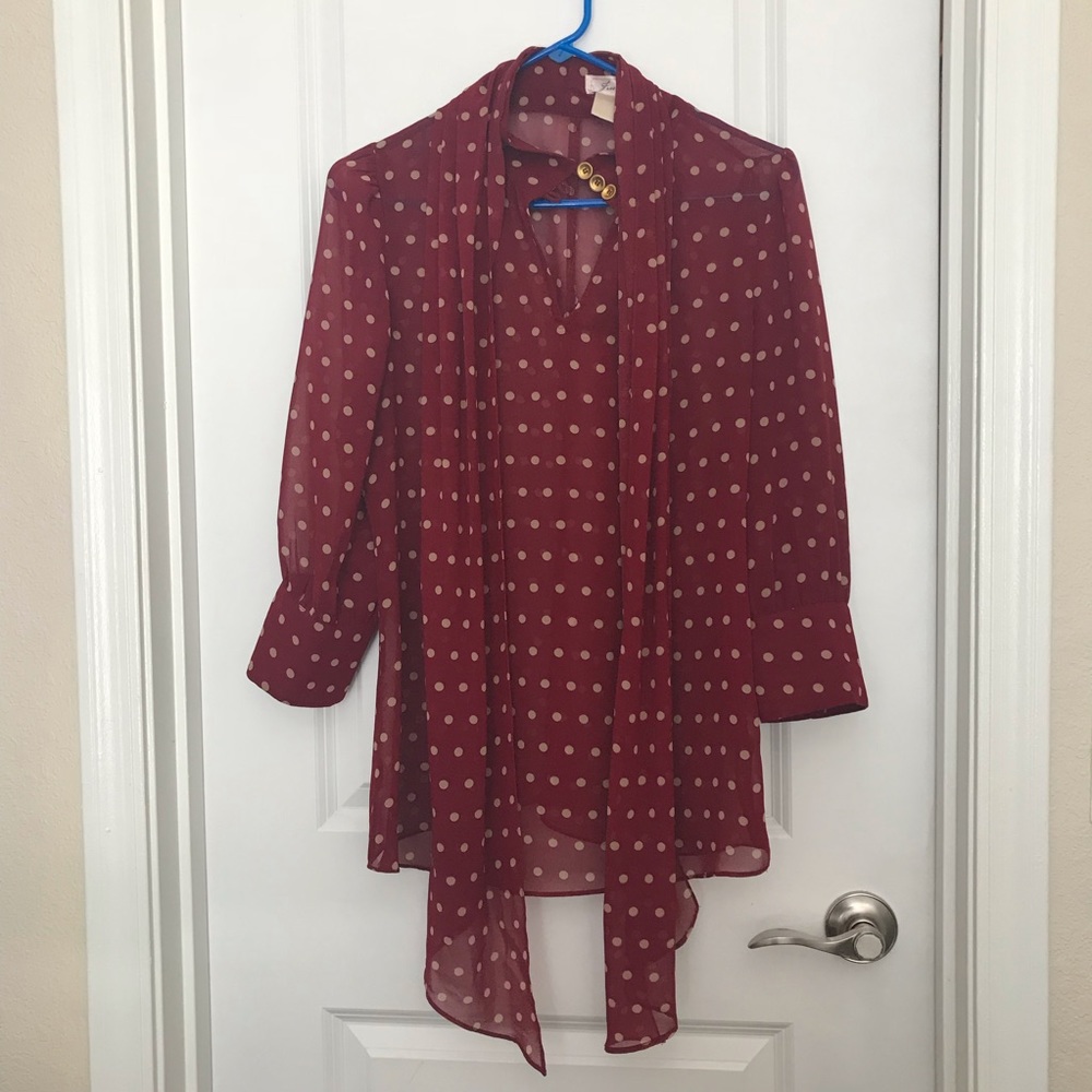 Maroon with gold polka dot blouse
